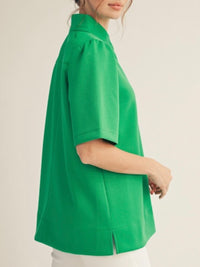Green Standing Collar Mid Sleeve Blouse