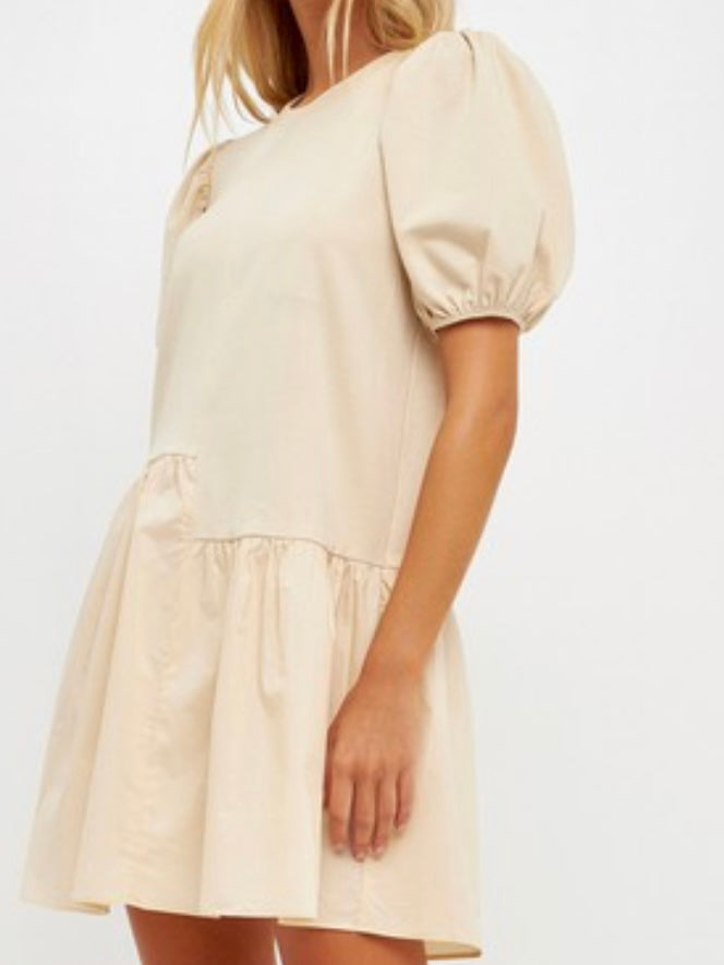 Cream Classy Balloon Sleeve Dress