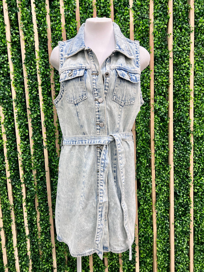 Light Wash Denim Short Vest Dress