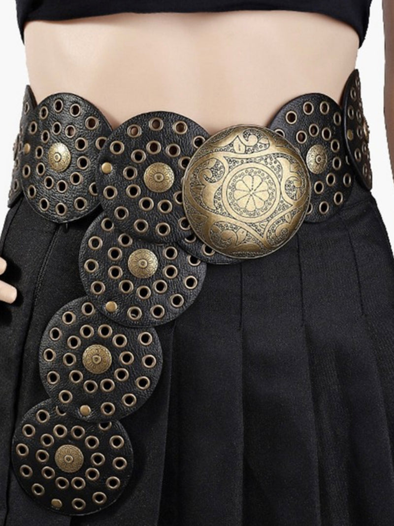 Black Large Studs Buckle Western Belt