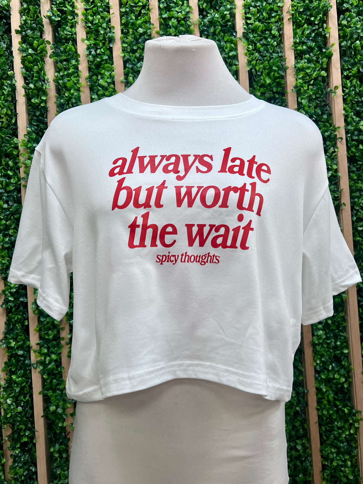 Statement Graphic Crop Tee – Women’s White Quote T-Shirt
