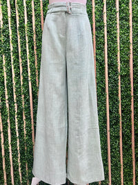 Sage Elegance Wide-Leg Belted Pants