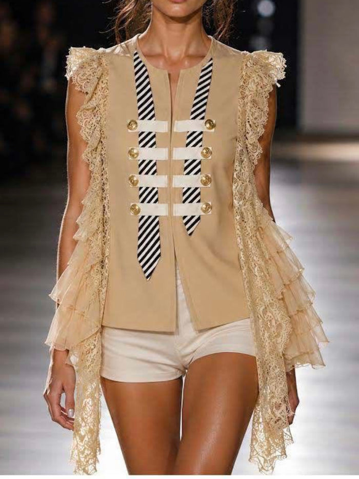 Statement Lace Military-Inspired Ruffle Vest