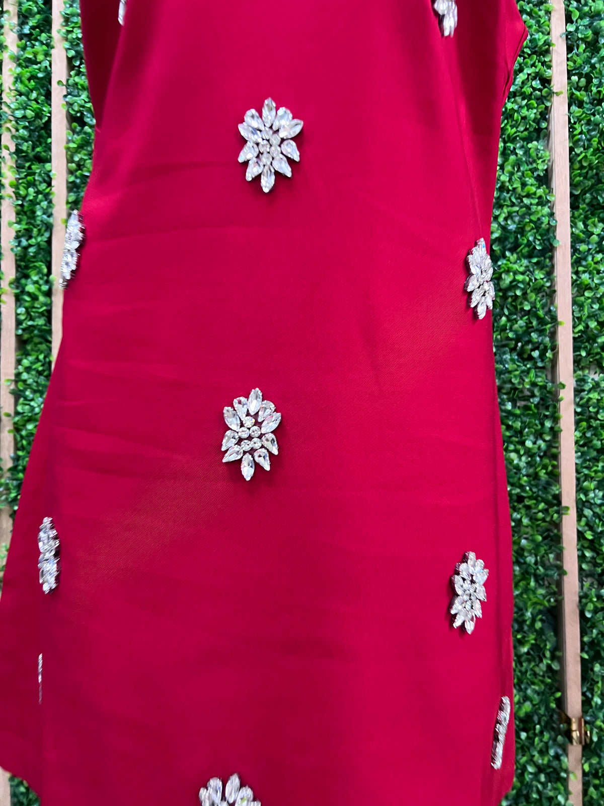Red Gem Embellished Halter Short Dres