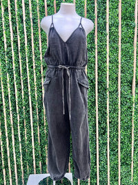V Neck Washed Jogger Jumpsuit