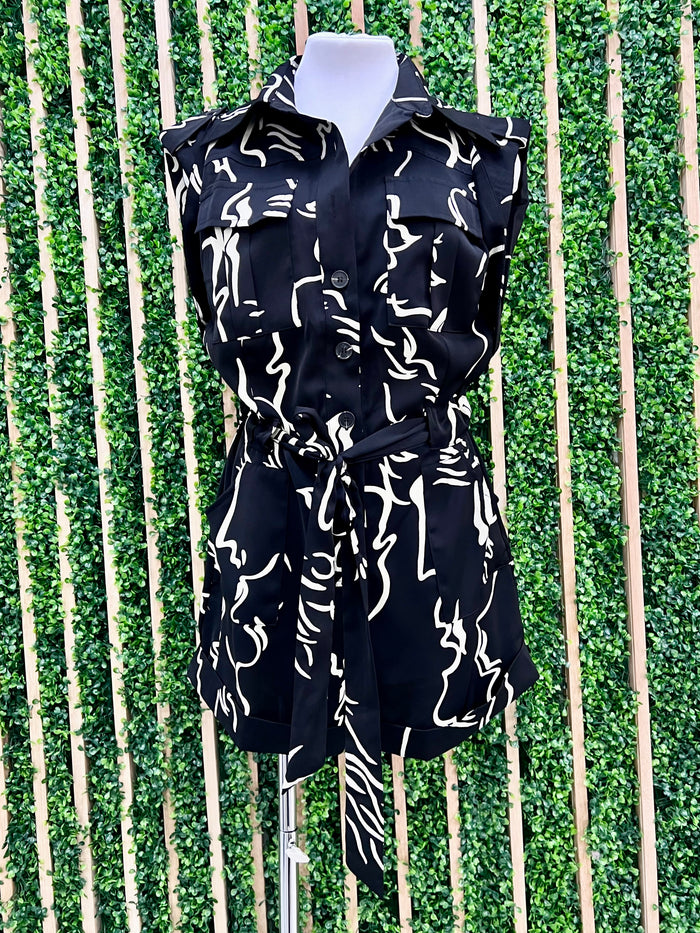 Black Ivory Print Romper