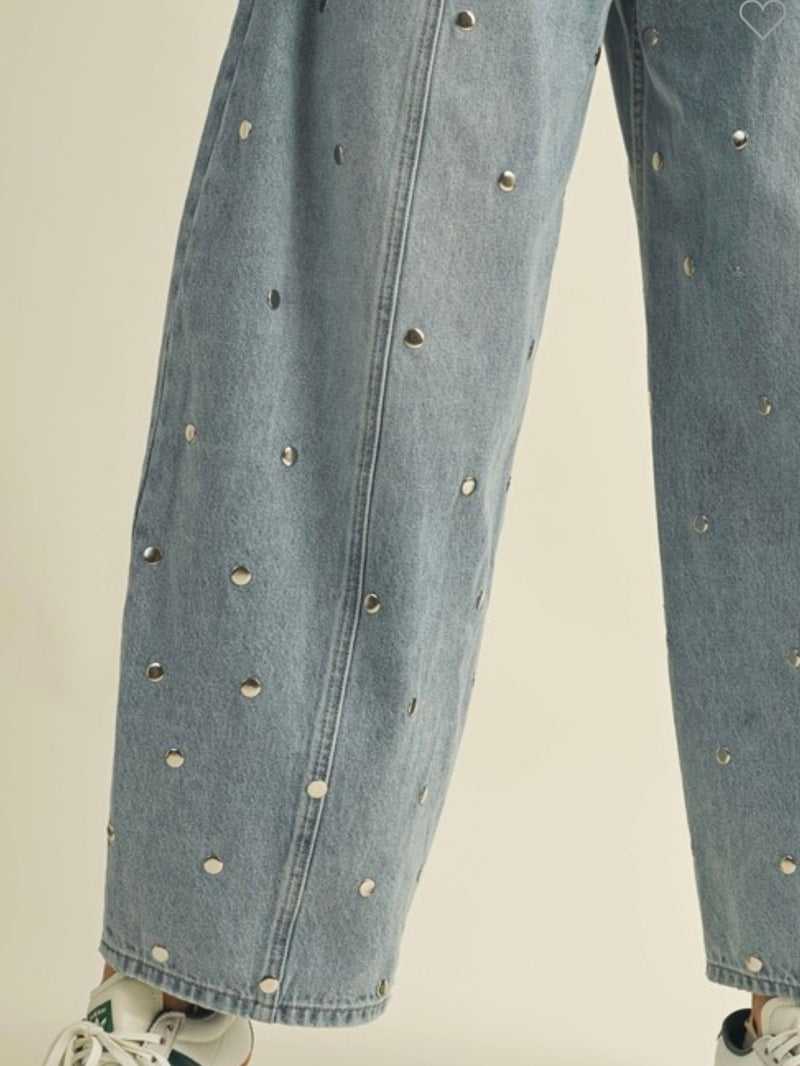 Studded Barrel Denim Pants