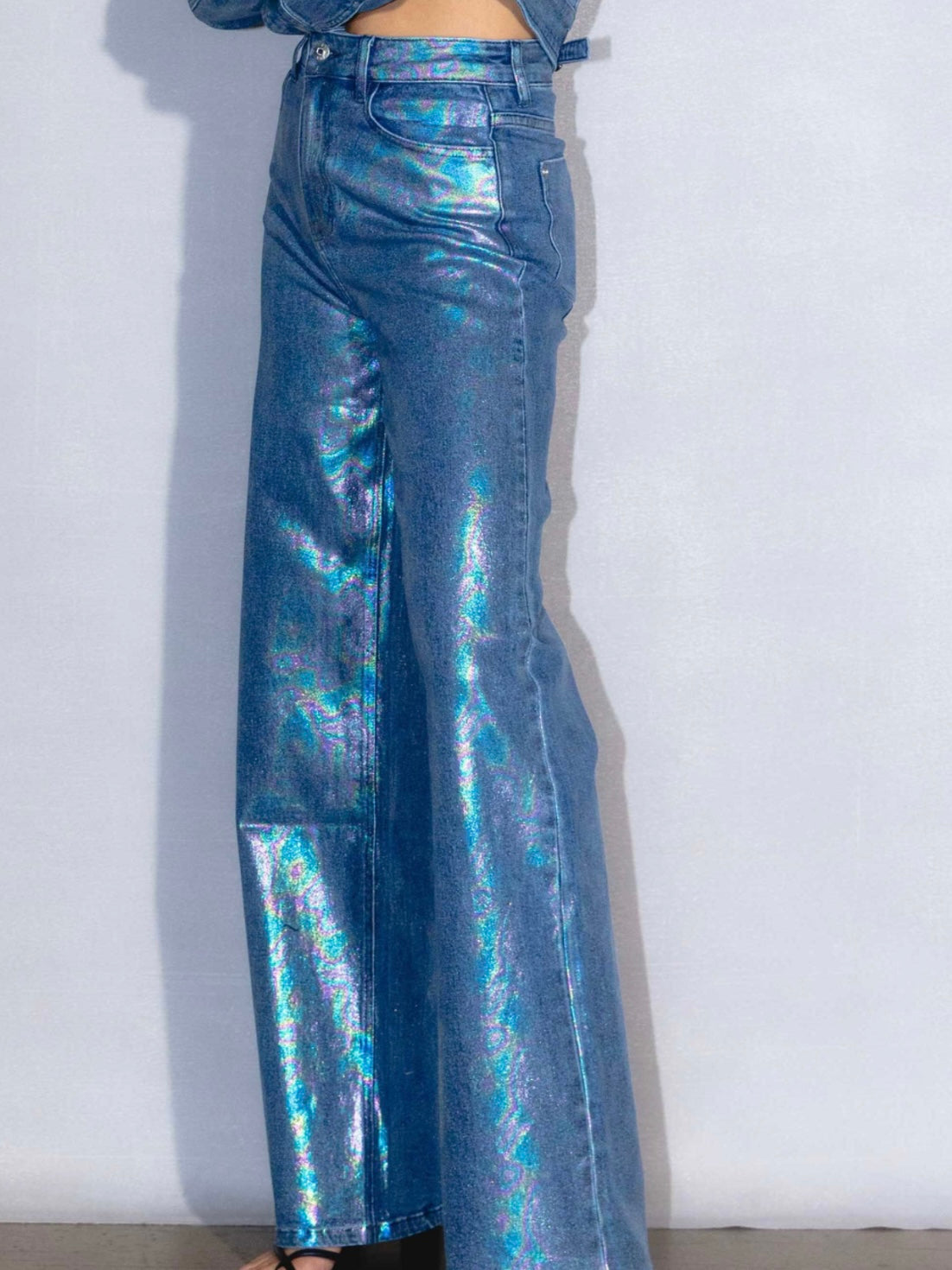 Blue Iridescent High Rise Wide Leg jeans