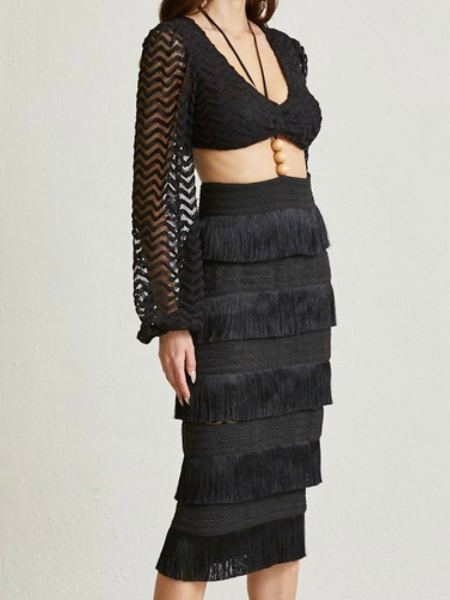 Exquisite Black Zig Zag Lace Skirt Set