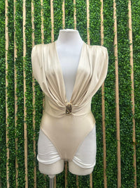 Brooch Detail V Neck Bodysuit