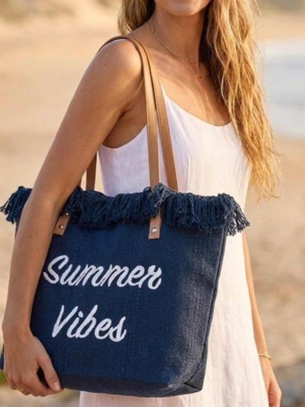 Summer Vibes Fringe Tote Bag