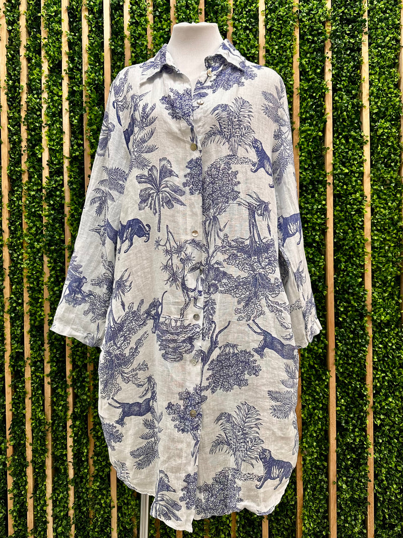 Blue White Zimm Print Midi Blouse Limen Dress