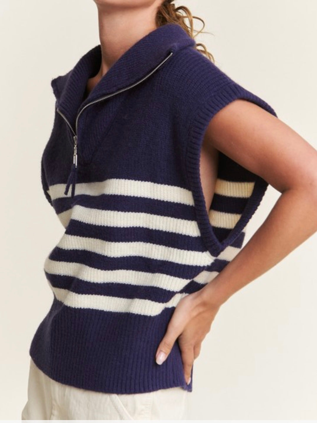 Bottom Striped Sleeveless Sweater