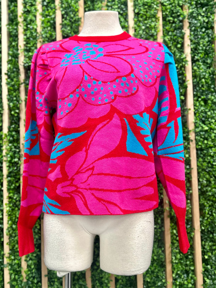 Fuchsia Blue Print Sweater