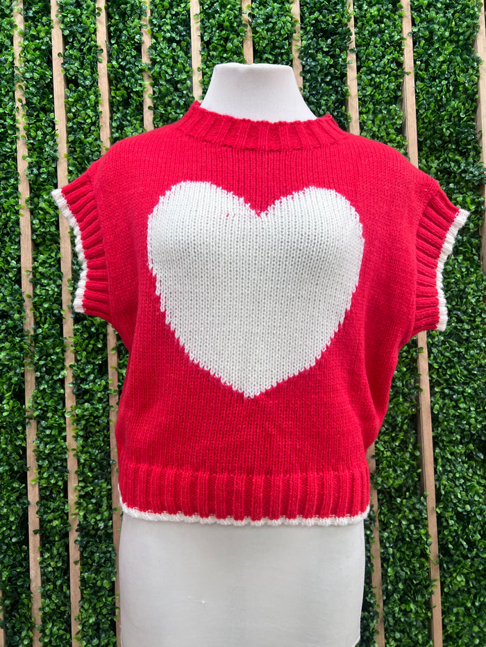 Red White HEart Knit Top