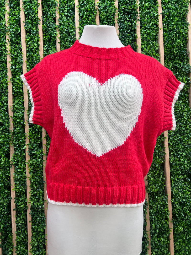 Red White HEart Knit Top