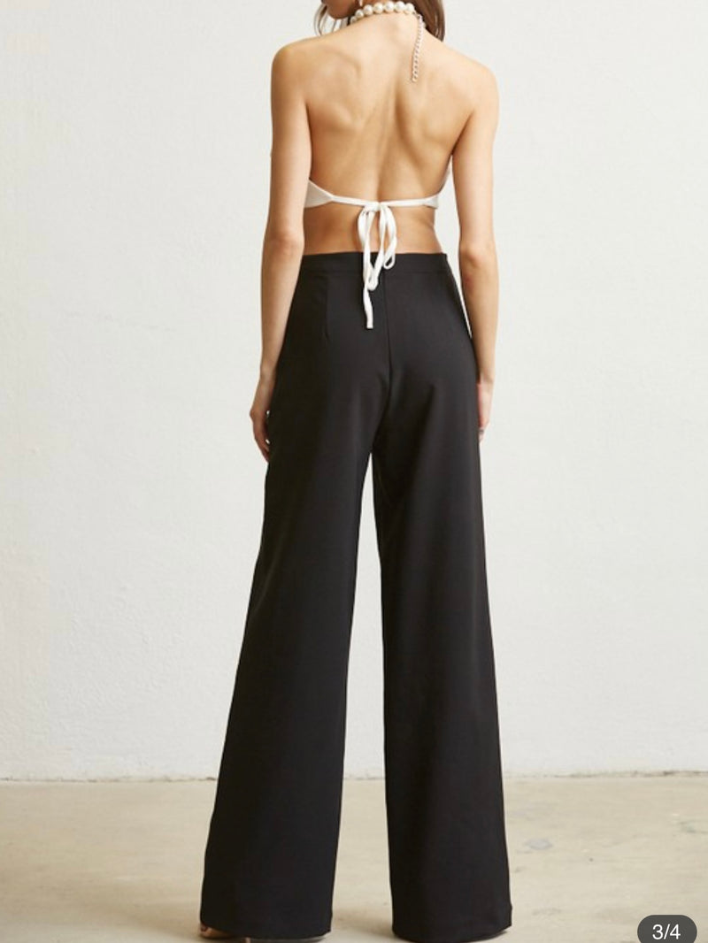 Black Wide Leg Dressy Zipper Pant
