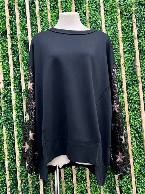 Black Sequin Star Sleeves Sweater
