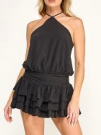 Tiered Halter Chiffon Romper