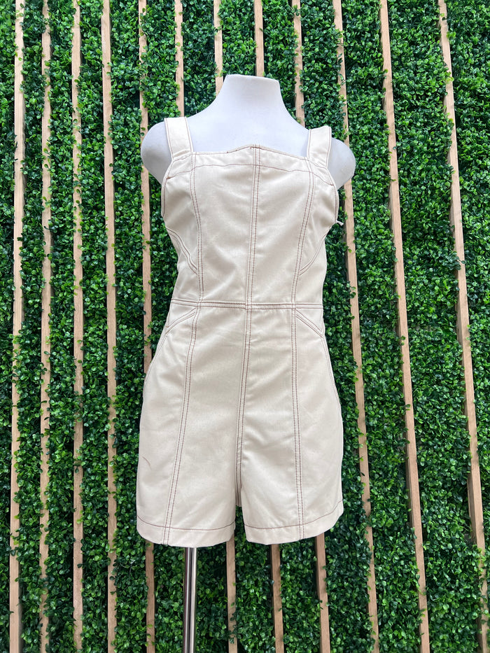 Oatmeal Denim Tie Back Romper