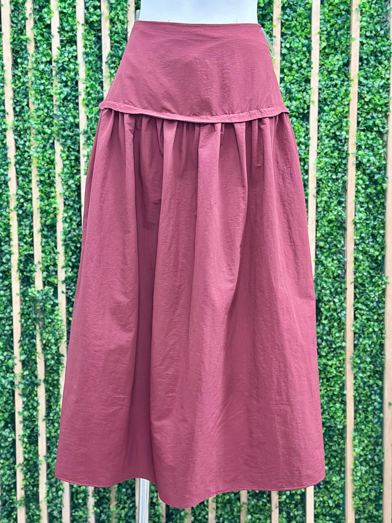 Wine Lettuce Trim Midi Skirt