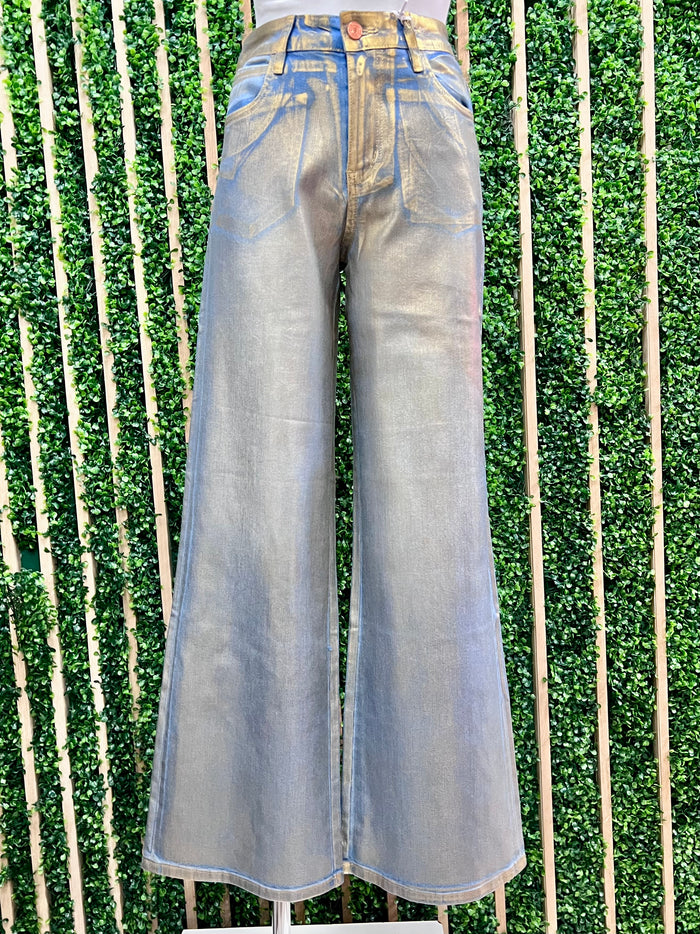 Gold Foil Wide Leg Denim Pant