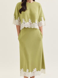 Lace Detail Modal Midi Skirt