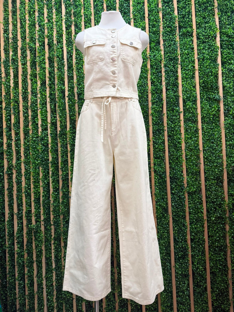 Ivory Coastal Luxe Denim Wide Leg Pant