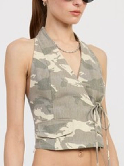 Camo Wrapped Halter Neck Top