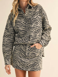 Sand Zebra Denim Short Skirt