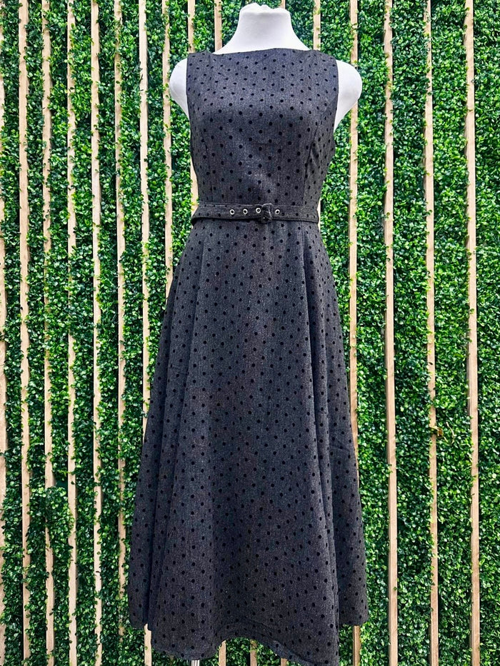 Beautiful Grey Dotted Midi Dress