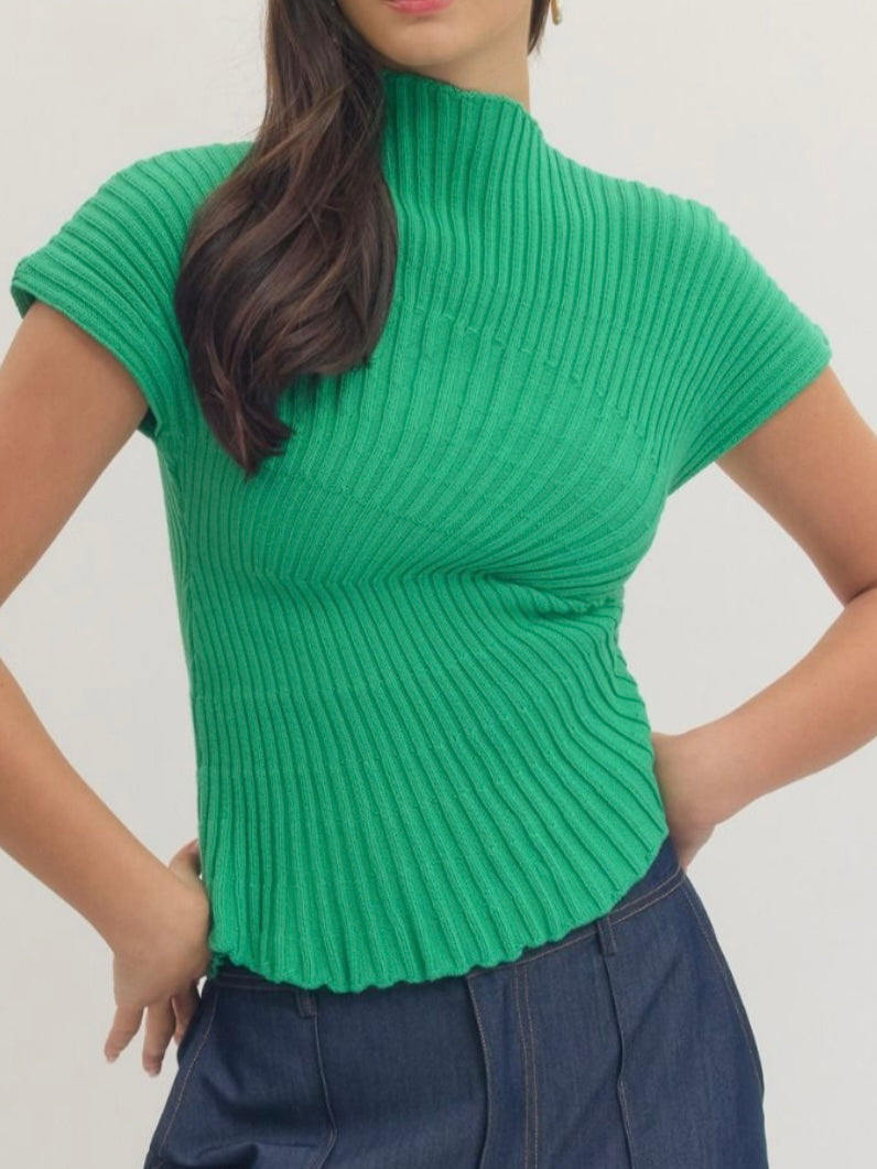 High Neck Knit Swirled Assymmetrical Top