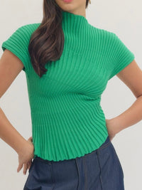 High Neck Knit Swirled Assymmetrical Top
