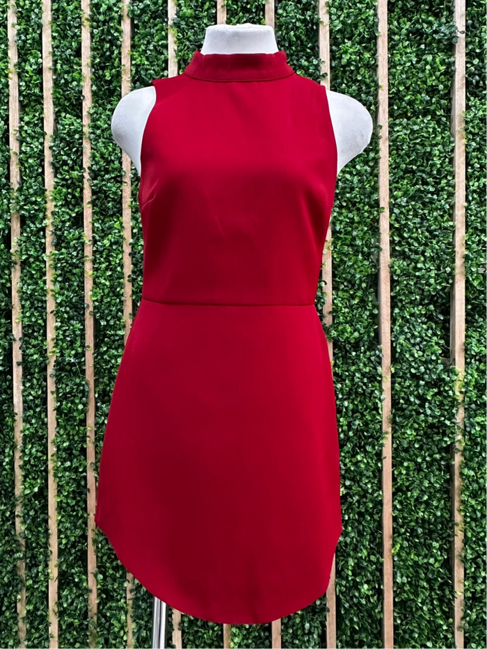 Scarlet High Neck Curve Hem Short Dress