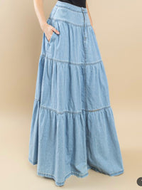 Tiered Maxi Denim Skirt