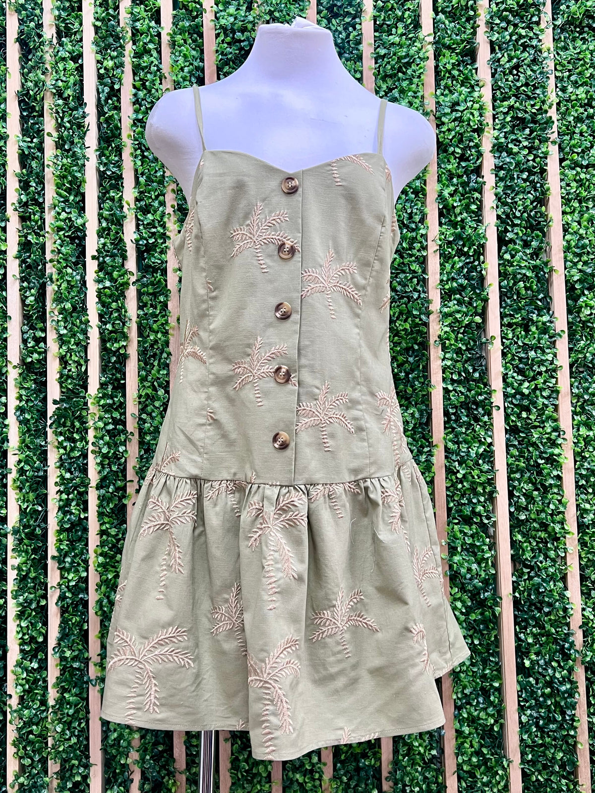 Olive Gold Palm Tree Short Dress
