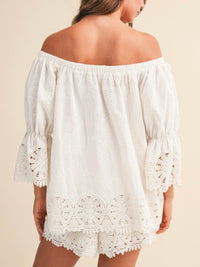 Off White Shell Trim Lace Detail Off Shoulder Top