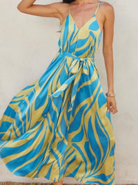 Aqua Lime Deco V Neck Maxi Dress