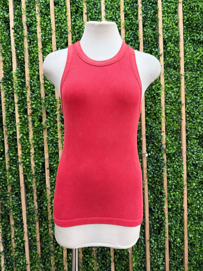 High Neck Ribbed Full Tank Top