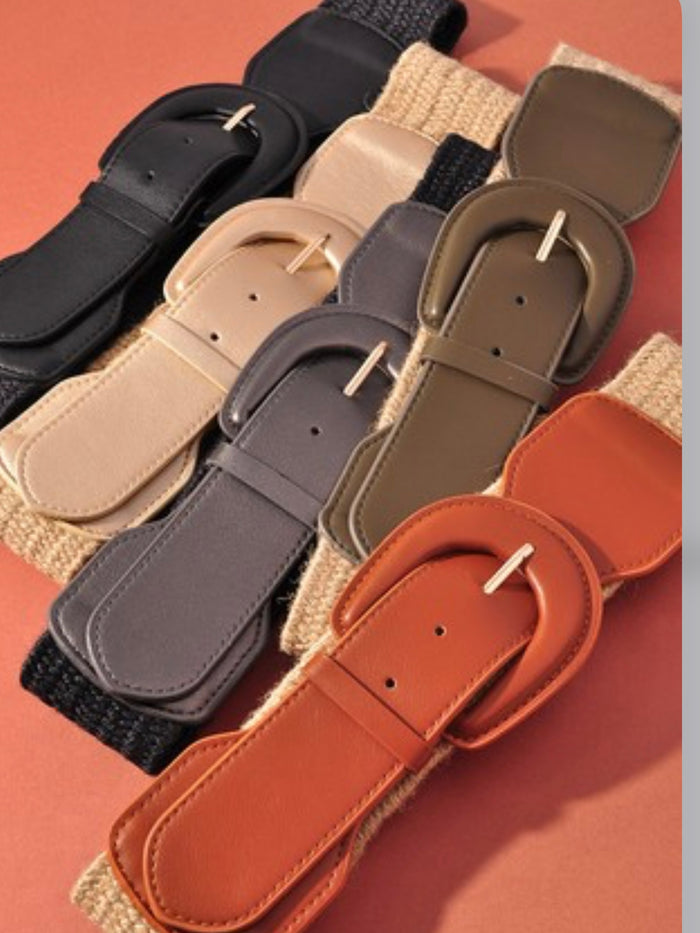 Woven Belt With Pleather Buckle