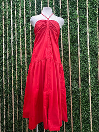 Red Halter Tie Button Down Dress