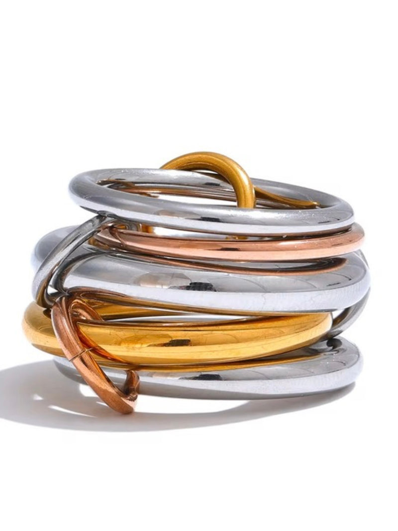 Stacked 5 Link Layered Stainless Steel Ring