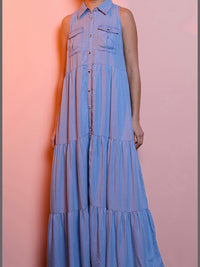 Exquisite Sleeveless Tiered Denim Maxi Dress