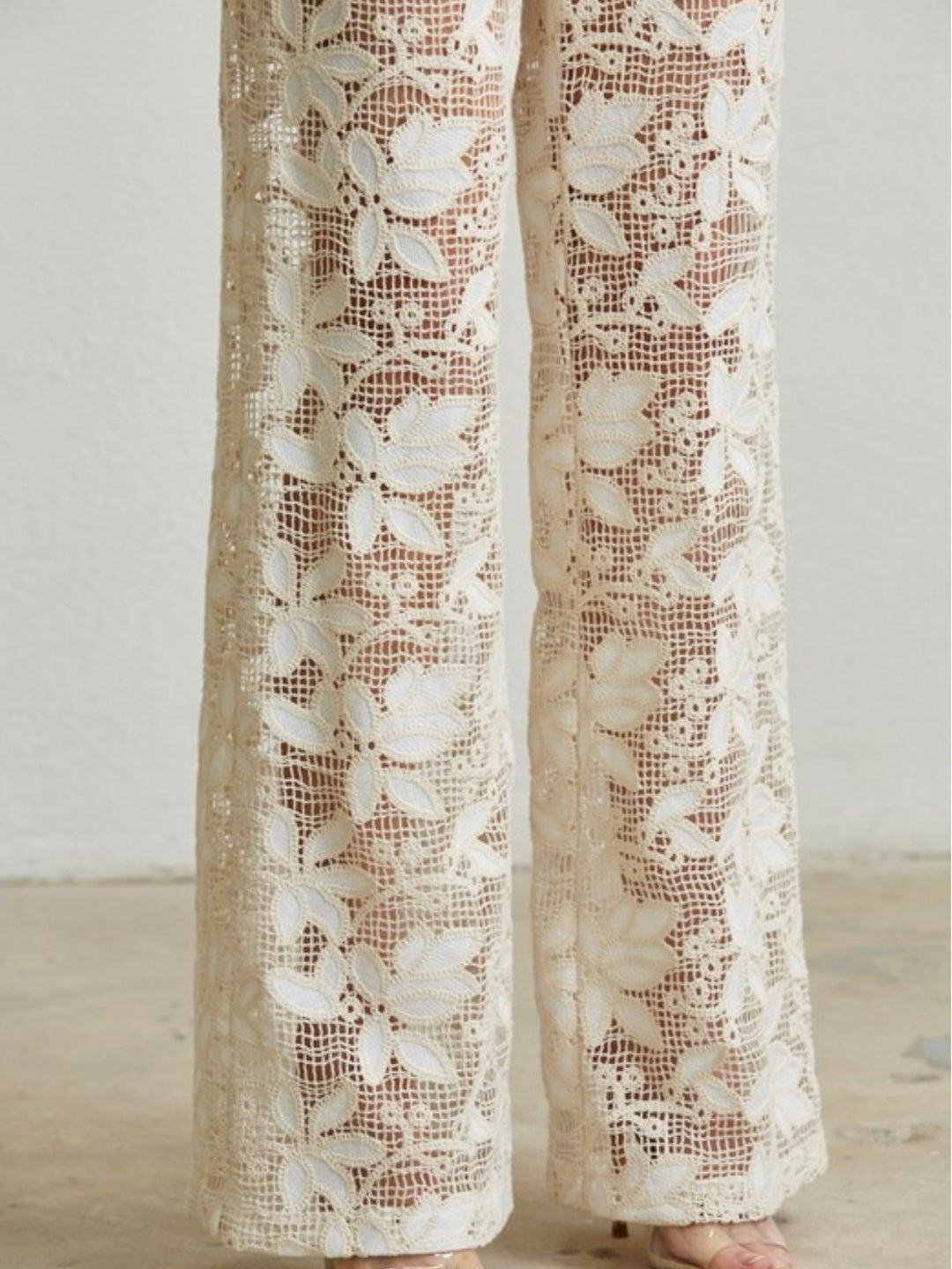 Linen Shell Detail Lace Pant Set