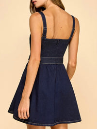 Beautiful Square Neck Stretchy Denim Sleeveless Denim Mini Dress