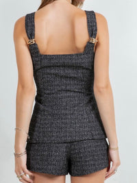 Black Textured Tweed Shorts