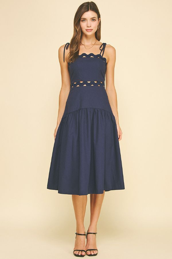 Beautiful Rig Rag Trim Fitted Tie-Strap Midi Dress