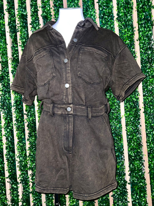 Washed Brown Terry Romper