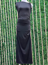 Black Ruched Midi Dress With Metal Ring Strap Detail