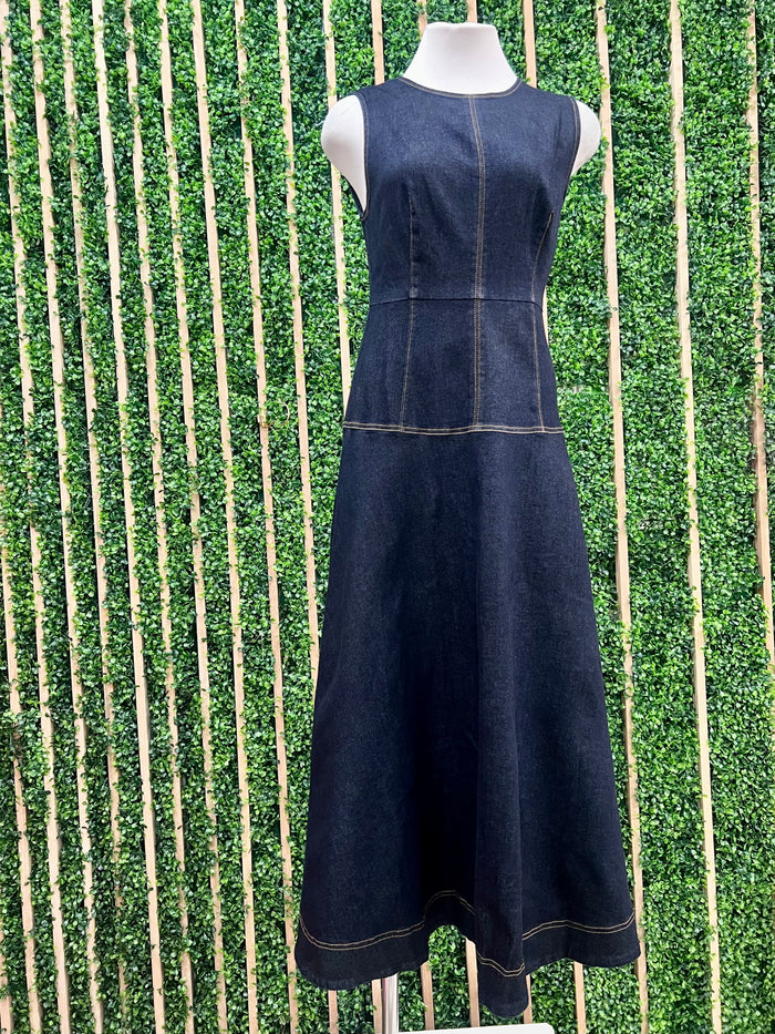 Dark Denim Fitted Midi Dress